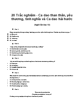 20 Câu hỏi trắc nghiệm ca dao tục ngữ Ngữ văn lớp 10